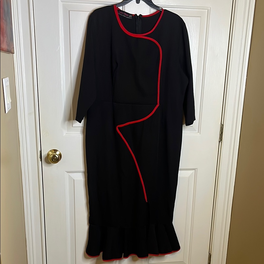 Chic Black Dress with Red Accents
